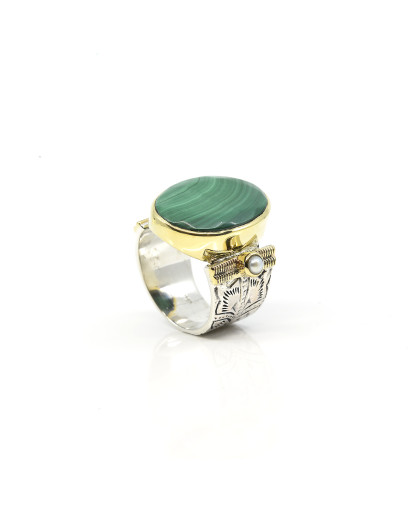Birdy  - Bague Agathe XL Ovale Malachite
