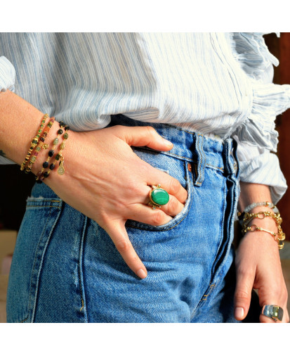 Birdy  - Bague Agathe XL Ovale Malachite