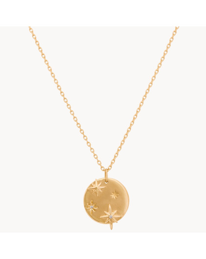 Collier Petite Médaille Etoiles Diamants