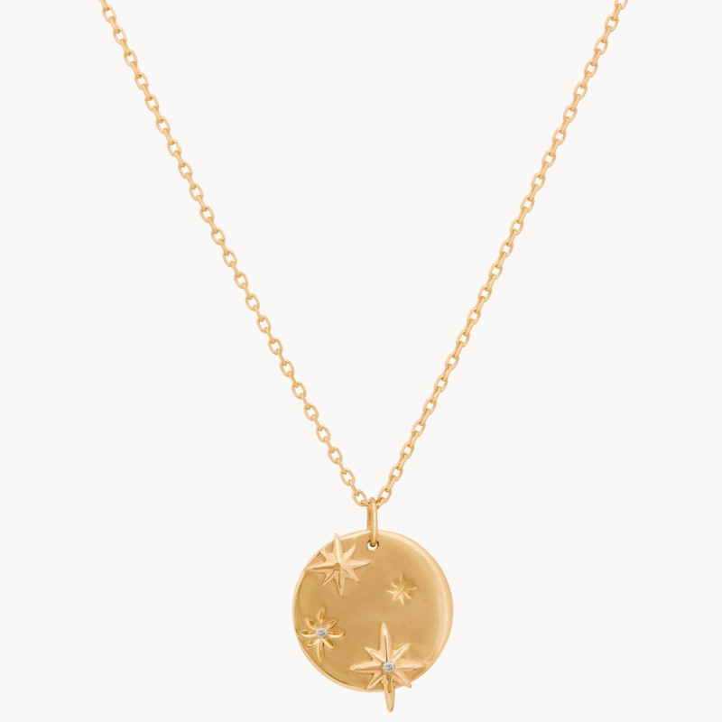 Collier Petite Médaille Etoiles Diamants