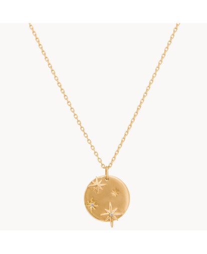 Collier Petite Médaille Etoiles Diamants