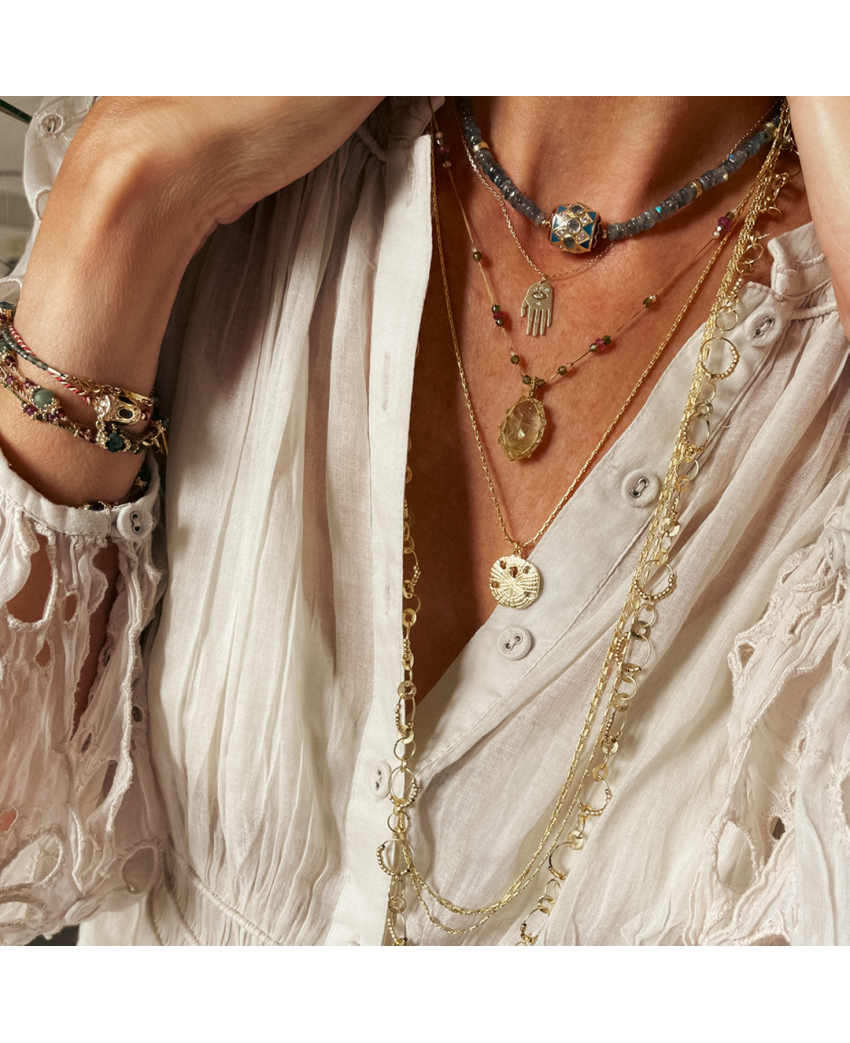 Sharing - Collier Short Tibet Quartz Rutile Doré